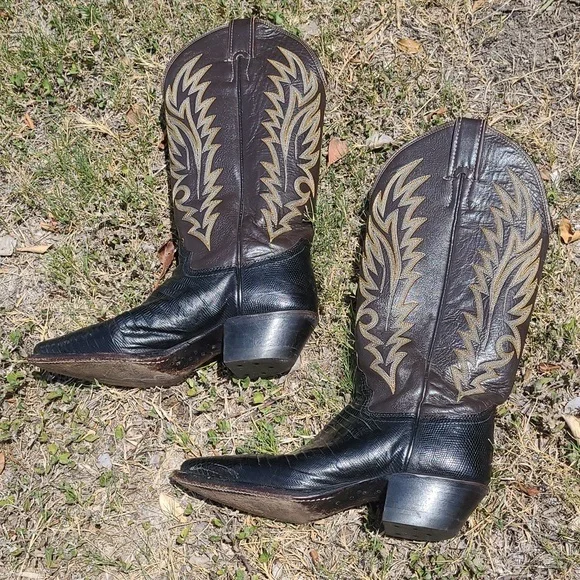 JUSTIN‎ Lizard Leather Western Sz 5 C Womens Brown Black Womens Boots 9470 - Picture 9 of 10